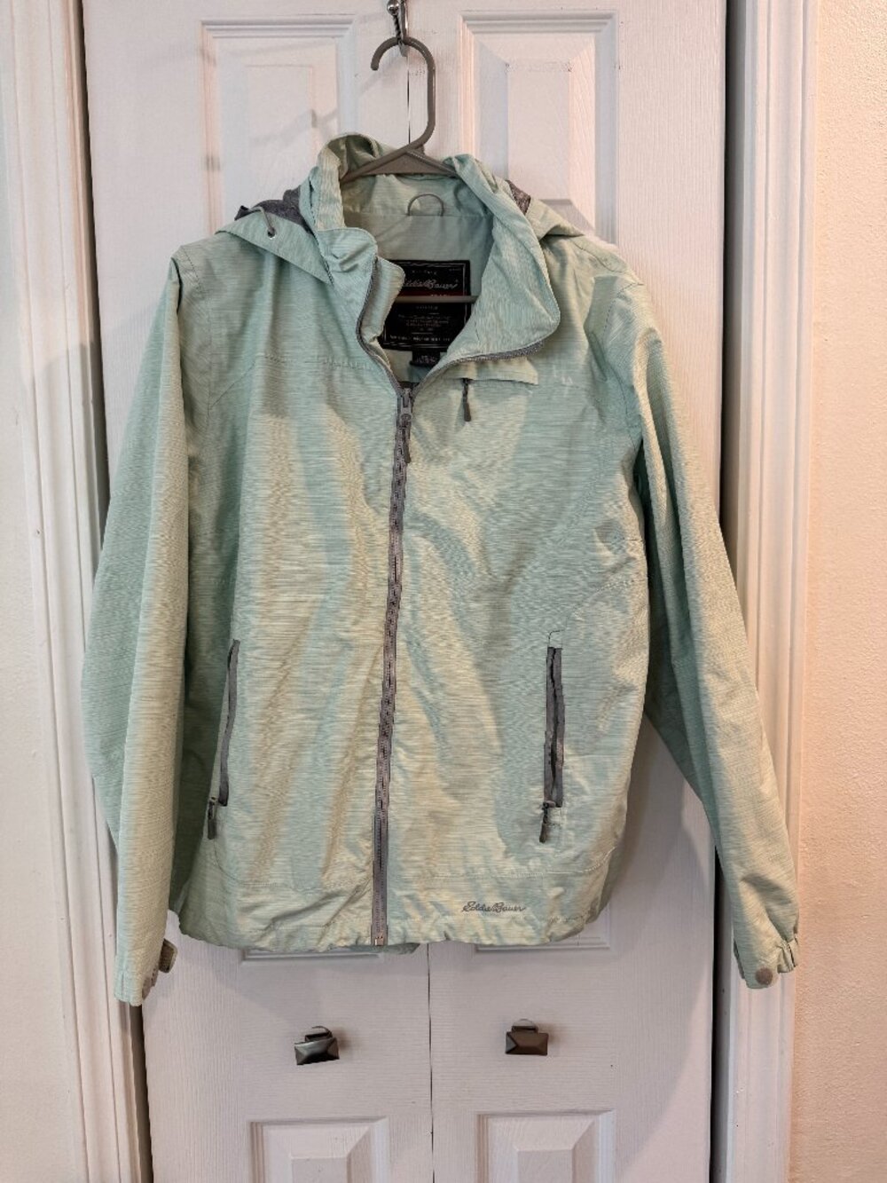 Eddie Bauer WeatherEdge Waterproof Hooded Rain Jacket Mint Green Size Large